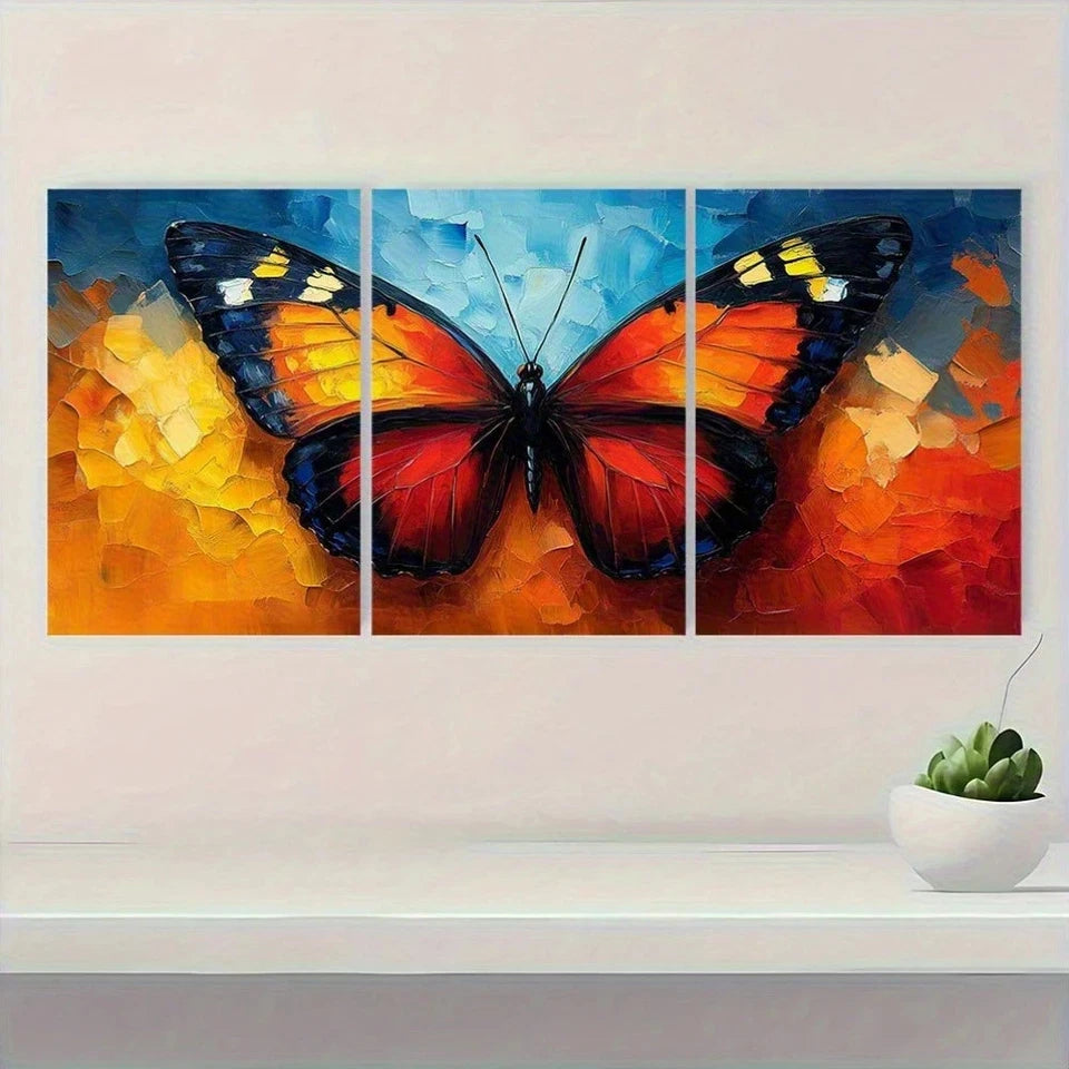 3pcs Vibrant Abstract Butterfly Modern Wall Art Set Canvas Framed 50x70cm - High Quality Print 100% Australian Made Wall Canvas Ready to Hang