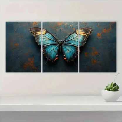 3pcs Featuring Butterfly Teal & Gray Wall Art Canvas Unframed - High Quality Print 100% Australian Made Wall Canvas