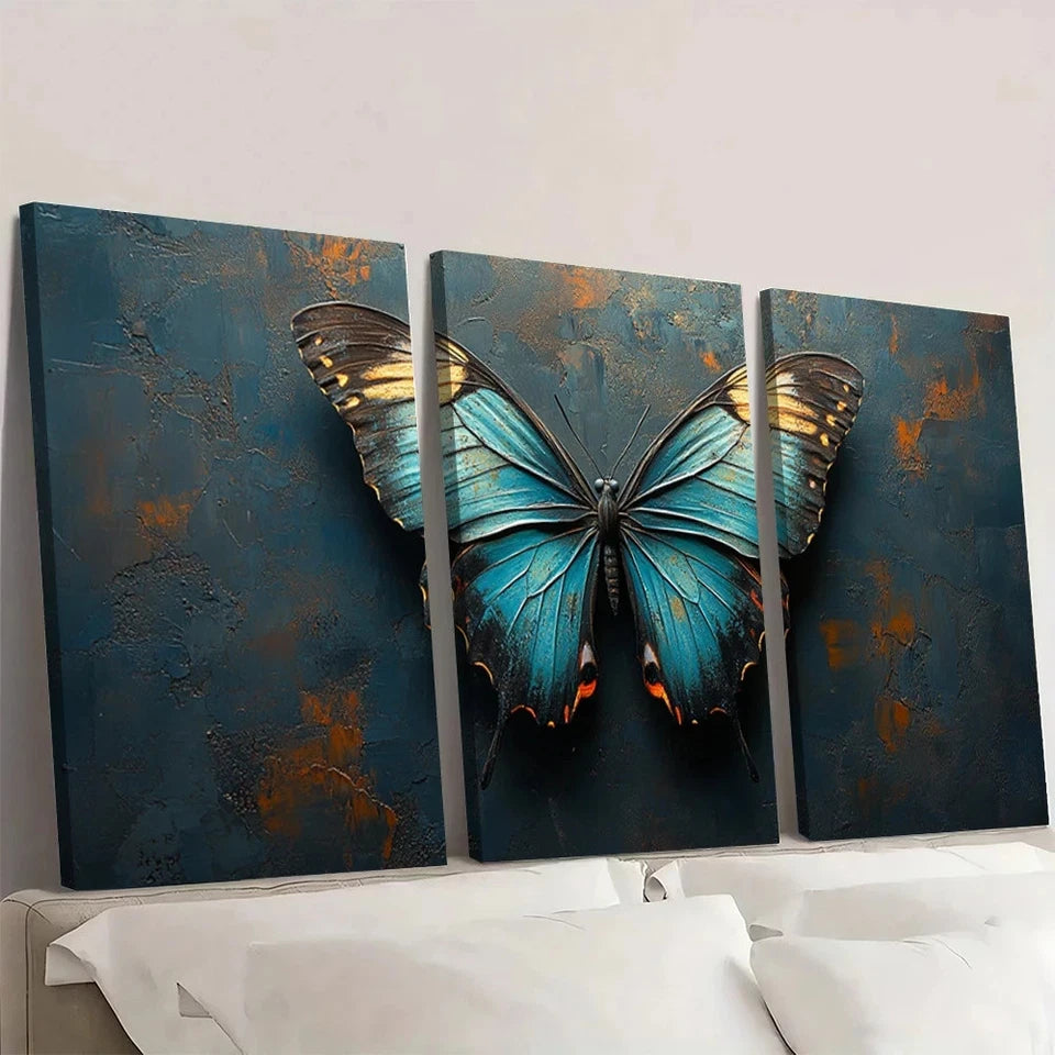 3pcs Featuring Butterfly Teal & Gray Wall Art Set Canvas Framed 40x60cm - High Quality Print 100% Australian Made Wall Canvas Ready to Hang