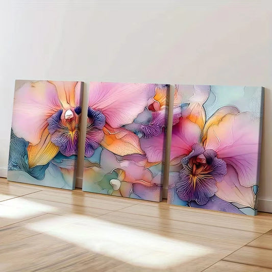 3pcs Elegant Orchid Vibrant Abstract Wall Art Set Canvas Framed 40x60cm - High Quality Print 100% Australian Made Wall Canvas Ready to Hang