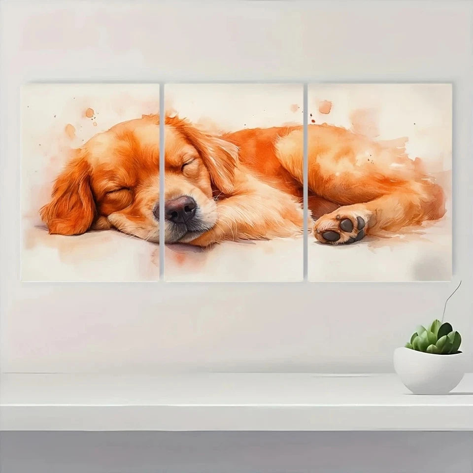 3pcs Watercolor Cute Golden Retriever Sleeping Metal Print Ready to Hang Art