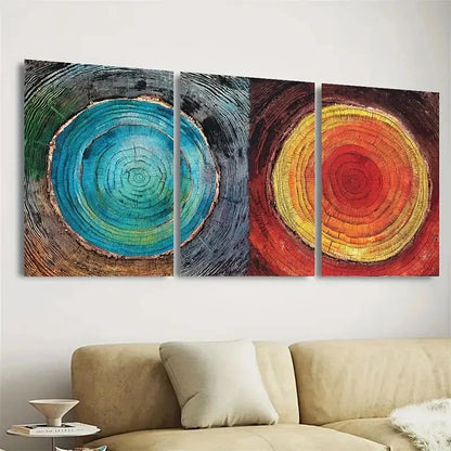 3pcs Colorful Tree Ring Natural Slice Print Wall Art Set Canvas Framed 40x60cm - High Quality Print 100% Australian Made Wall Canvas Ready to Hang - Bella Home Decor