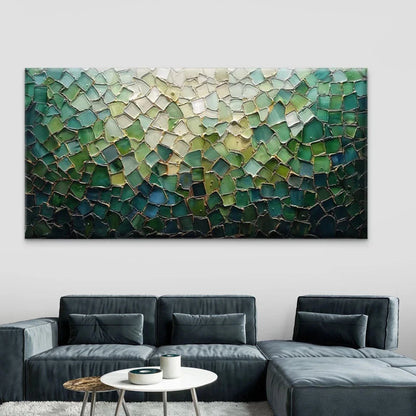 Abstract Green Mosaic Wall Art Canvas Office Home Room Framed 120x60cm