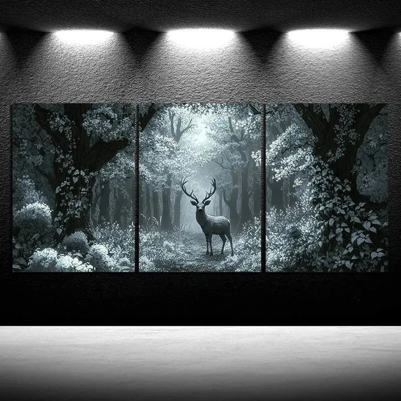3pcs Beautiful Elk In The Forest Metal Print Ready to Hang Art - Bella Home Decor