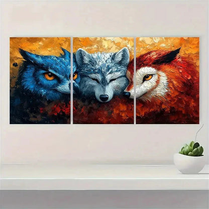 3pcs Animal Wolf and Owl Painting Metal Print Ready to Hang Art - Bella Home Decor