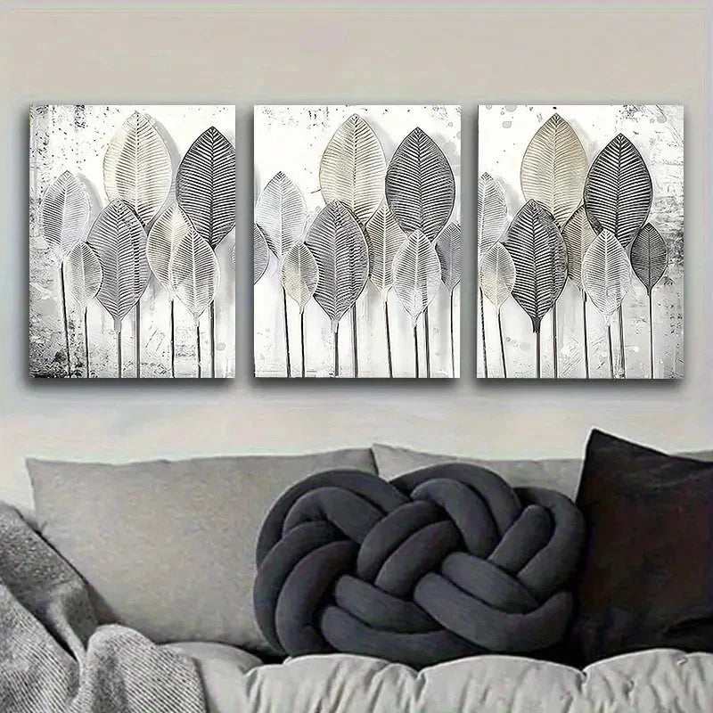 3pcs Minimalist Leaf Pattern Wall Art Set Canvas Framed 50x70cm - High Quality Print 100% Australian Made Wall Canvas Ready to Hang - Bella Home Decor