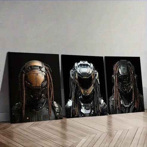 3pcs Robots with dreadlocks Wall Art Set Canvas Unframed - High Quality Print 100% Australian Made Wall Canvas - Bella Home Decor