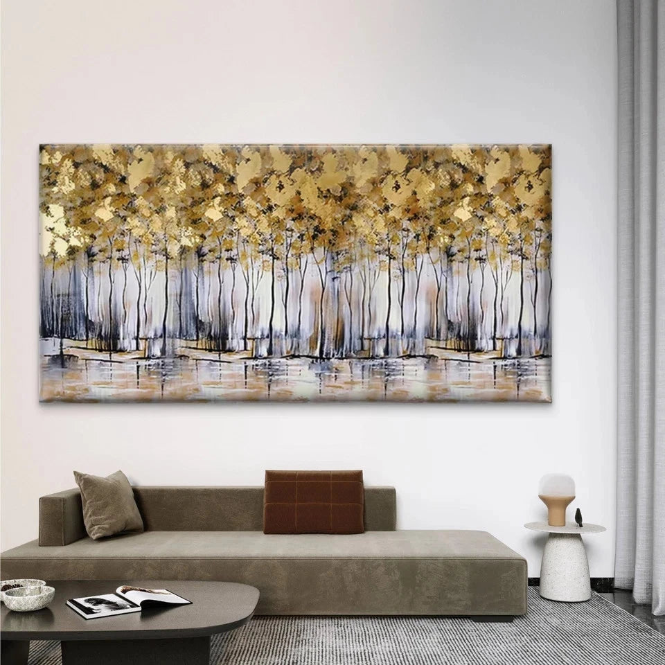 Abstract Golden Forest Wall Art Canvas Office Home Room Framed 120x60cm