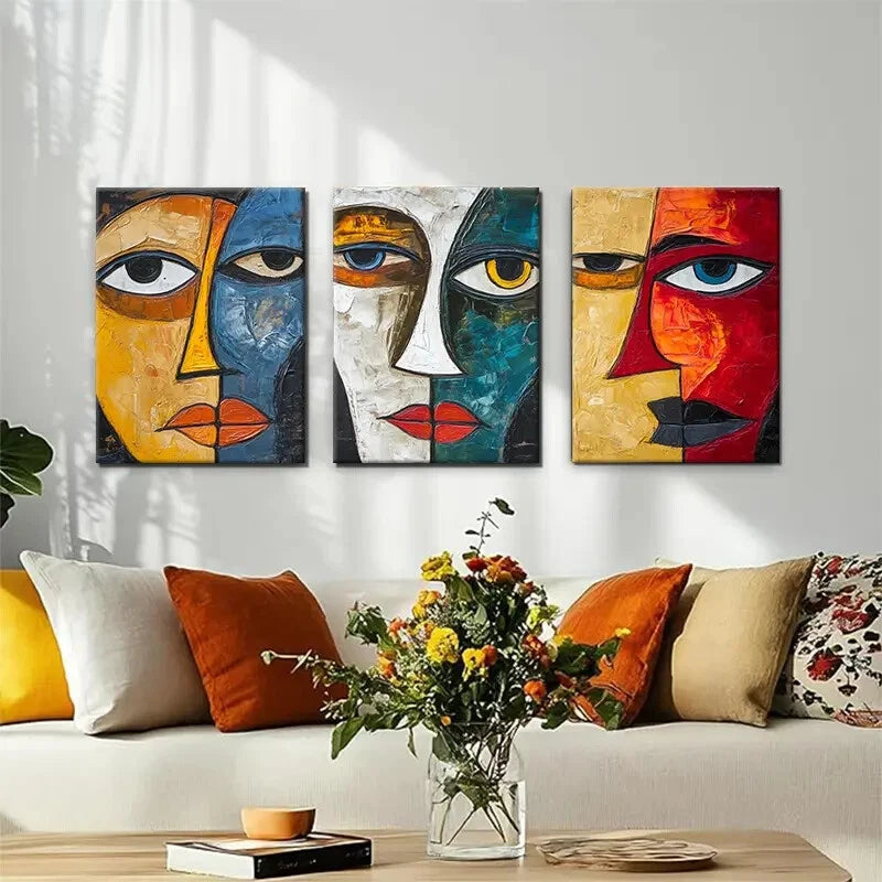 3pcs Abstract Cubism Face Décor Colorful Perfect Wall Art Set Canvas Framed 40x60cm - High Quality Print 100% Australian Made Wall Canvas Ready to Hang - Bella Home Decor