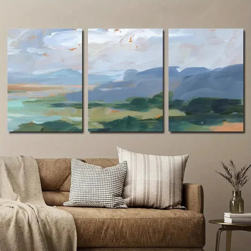 3pcs Abstract Ocean Mountain Landscape Wall Art Set Canvas Unframed - High Quality Print 100% Australian Made Wall Canvas - Bella Home Decor