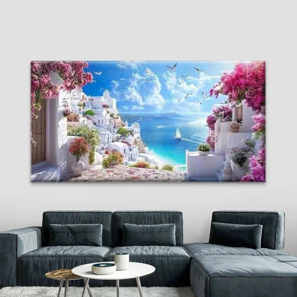 Blue Sky with Sailboat Art Canvas Office Home Room Framed 120x60cm