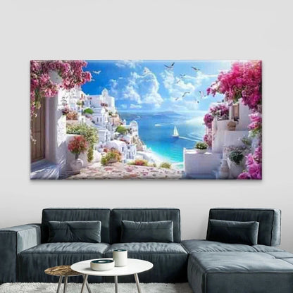 Blue Sky with Sailboat Art Canvas Office Home Room Framed 120x60cm