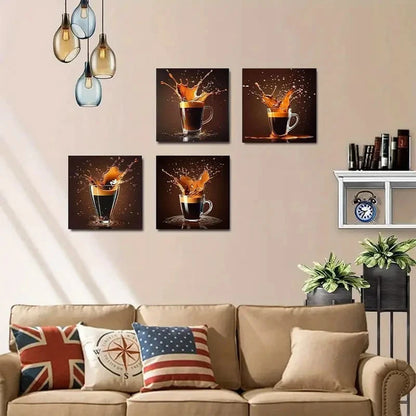 4pcs Coffee Shop - Elegant Modern Wall Art Canvas Framed