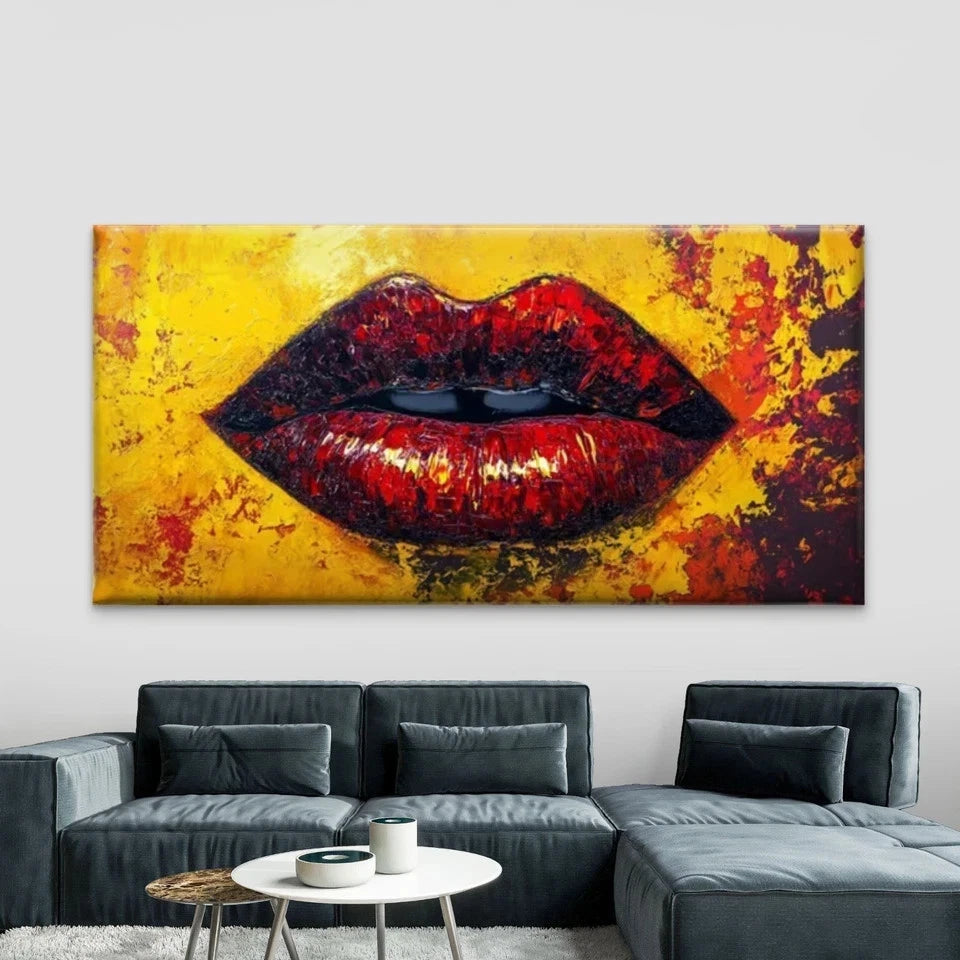 Close-Up Design of Lips Wall Art Canvas Office Home Room Framed 120x60cm