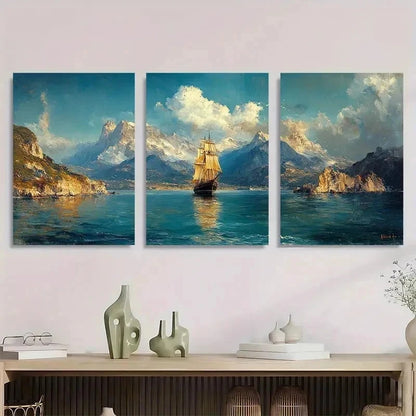 3pcs Panoramic Coastal Landscape Perfect Wall Art Set Canvas Framed 50x70cm - High Quality Print 100% Australian Made Wall Canvas Ready to Hang