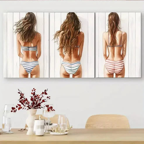 3 PCS Beautiful Back View Wall Art Set Canvas Unframed - High Quality Print 100% Australian Made Wall Canvas