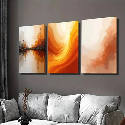 3pcs Modern Abstract Vibrant Orange Stylish Wall Art Set Canvas Unframed - High Quality Print 100% Australian Made Wall Canvas