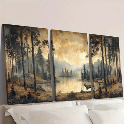 3pcs Neutral Brown Forest Scene with Serene Wall Art Set Canvas Framed 60x90cm - High Quality Print 100% Australian Made Wall Canvas Ready to Hang - Bella Home Decor