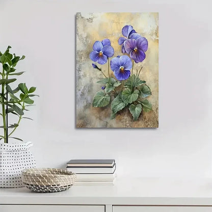 Beautiful Vibrant Purple Violets with Green Leaves 40x60cm Metal Print Ready to Hang - Bella Home Decor