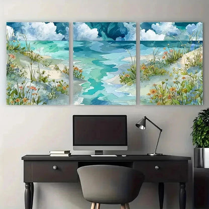 3pcs Overgrown Beach Scenes Painting Perfect Wall Art Set Canvas Framed 50x70cm - High Quality Print 100% Australian Made Wall Canvas Ready to Hang