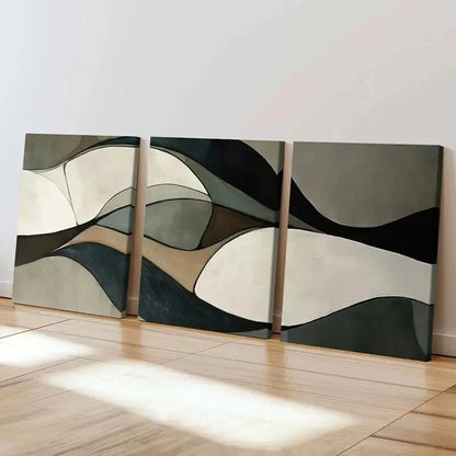 3pcs Abstract Wavy Flowing Lines Neutral Colors Wall Art Set Canvas Framed 50x70cm - High Quality Print 100% Australian Made Wall Canvas Ready to Hang - Bella Home Decor