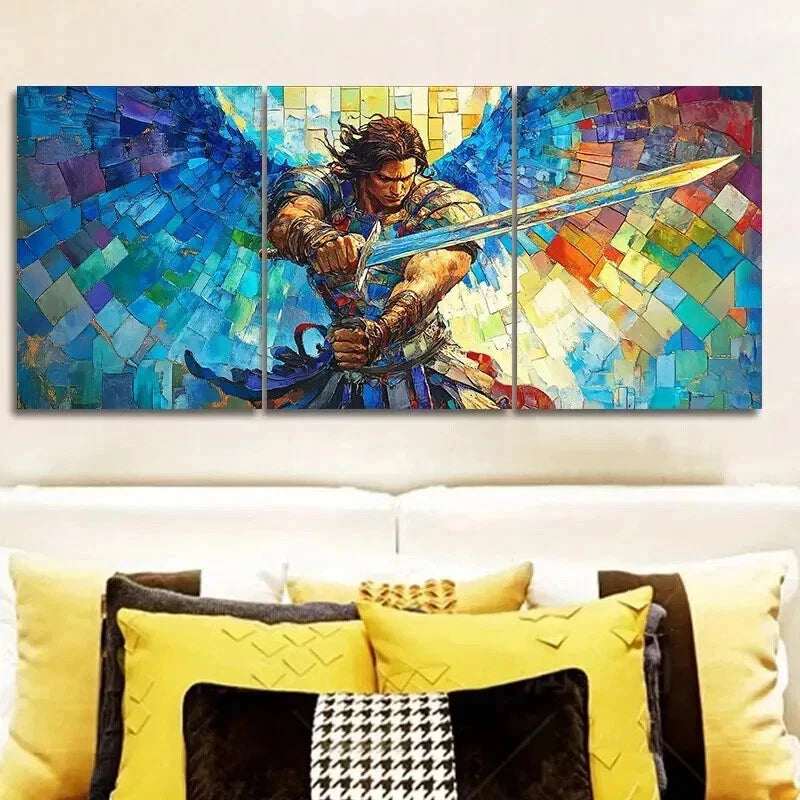 3pcs The Archangel with the Sword Perfect Wall Art Set Canvas Framed 50x70cm - High Quality Print 100% Australian Made Wall Canvas Ready to Hang - Bella Home Decor