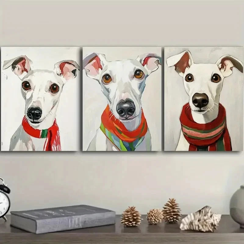 3pcs Dog Portraits with Scarf Wall Art Metal Print Ready to Hang Art - Bella Home Decor