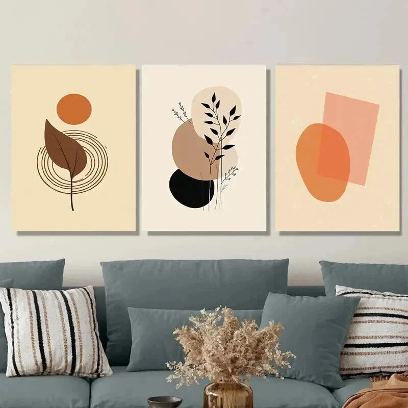 3pcs Modern Abstract Minimalist Botanical Wall Art Set Canvas Framed 50x70cm - High Quality Print 100% Australian Made Wall Canvas Ready to Hang