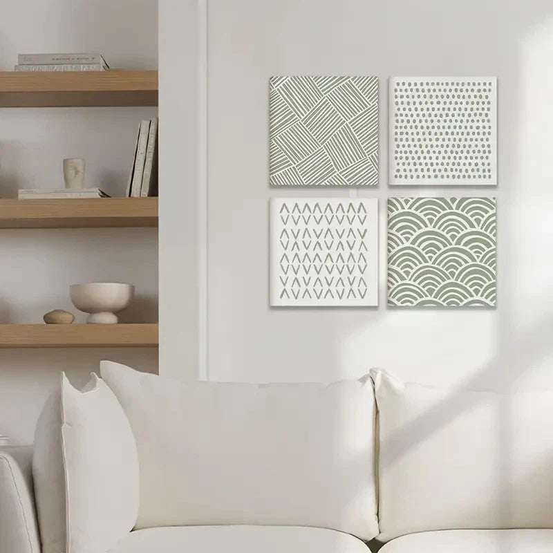 4pcs Abstract Sage Green Wall Art Prints | Galle Wall Art Canvas Framed