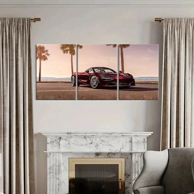 3pcs Red Colored Sports Racing Car Wall Art Set Canvas Framed 40x60cm - High Quality Print 100% Australian Made Wall Canvas Ready to Hang