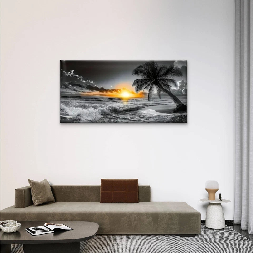 Palm Trees Beach Sunset Wall Art Canvas Office Home Room Framed 120x60cm