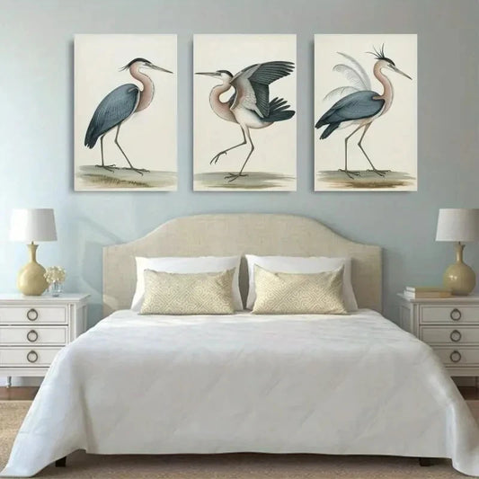 3pcs Heron Minimalist Artwork Wall Art Set Canvas Framed 60x90cm - High Quality Print 100% Australian Made Wall Canvas Ready to Hang