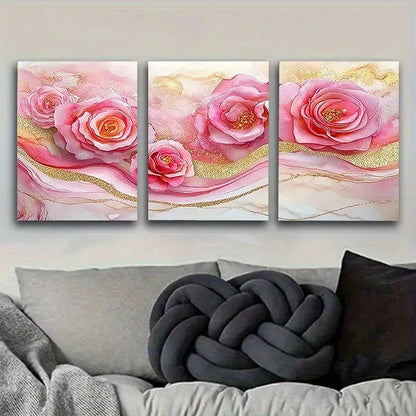 3pcs Elegant Pink Roses Wall Art Set Canvas Framed 50x70cm - High Quality Print 100% Australian Made Wall Canvas Ready to Hang