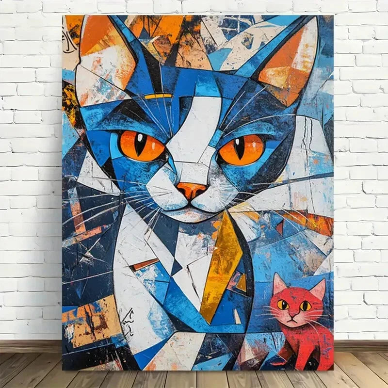 Beautiful Modern Abstract Cat Vibrant Geometric 40x60cm Metal Print Ready to Hang - Bella Home Decor