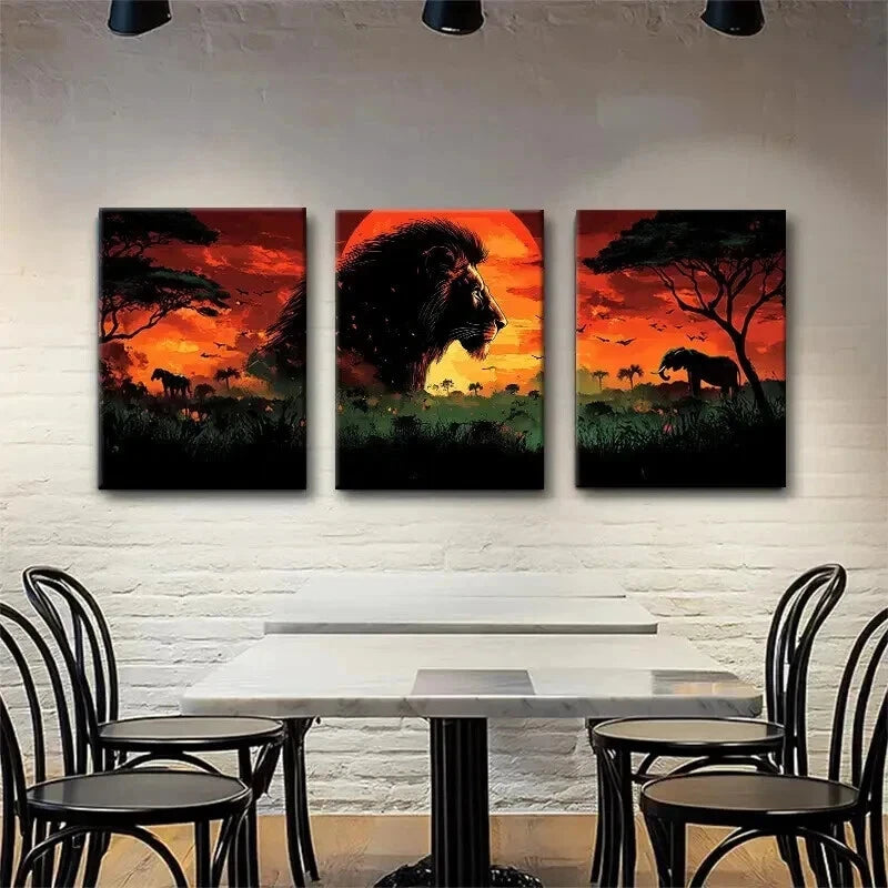 3pcs African Safari Majestic Lion Nature Perfect Wall Art Set Canvas Framed 60x90cm - High Quality Print 100% Australian Made Wall Canvas Ready to Hang - Bella Home Decor
