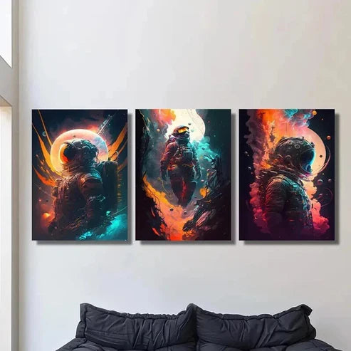 3pcs Fantasy Colorful Astronaut On Space Wall Art Set Canvas Unframed - High Quality Print 100% Australian Made Wall Canvas