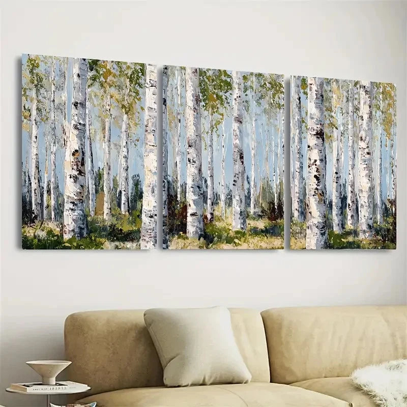 3pcs Forest Art Neutral Birches Wall Art Set Canvas Framed 50x70cm - High Quality Print 100% Australian Made Wall Canvas Ready to Hang - Bella Home Decor