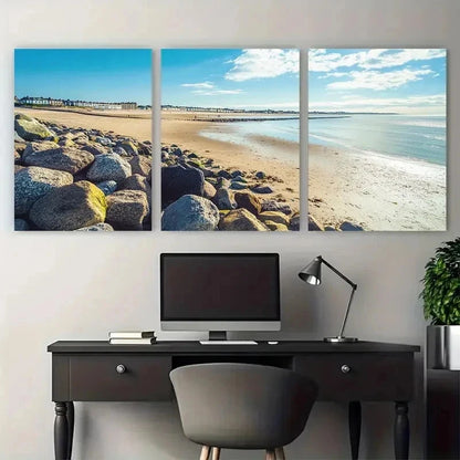 3pcs Frinton Sea Beach Coastal Sand Perfect Wall Art Set Canvas Framed 50x70cm - High Quality Print 100% Australian Made Wall Canvas Ready to Hang - Bella Home Decor