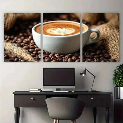 3pcs Coffee Cup Sack Beans Latte Perfect Wall Art Set Canvas Framed 50x70cm - High Quality Print 100% Australian Made Wall Canvas Ready to Hang - Bella Home Decor