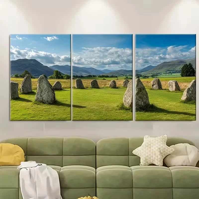 3pcs Lake District Castlerigg Stone Circle Wall Art Set Canvas Framed 50x70cm - High Quality Print 100% Australian Made Wall Canvas Ready to Hang