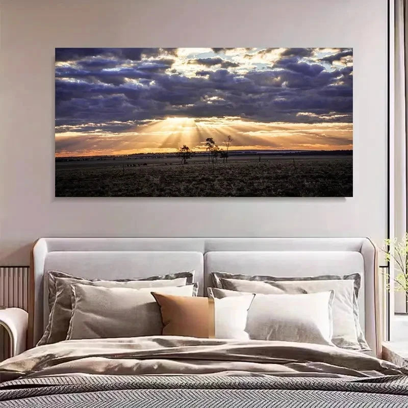 Sunbeam Clouds Cloth Material Wall Art Canvas Office Home Room Framed 120x60cm