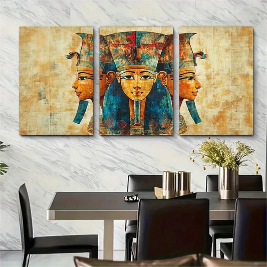 3pcs Vintage Egyptian Aesthetic Décor Perfect Wall Art Set Canvas Framed 40x60cm - High Quality Print 100% Australian Made Wall Canvas Ready to Hang