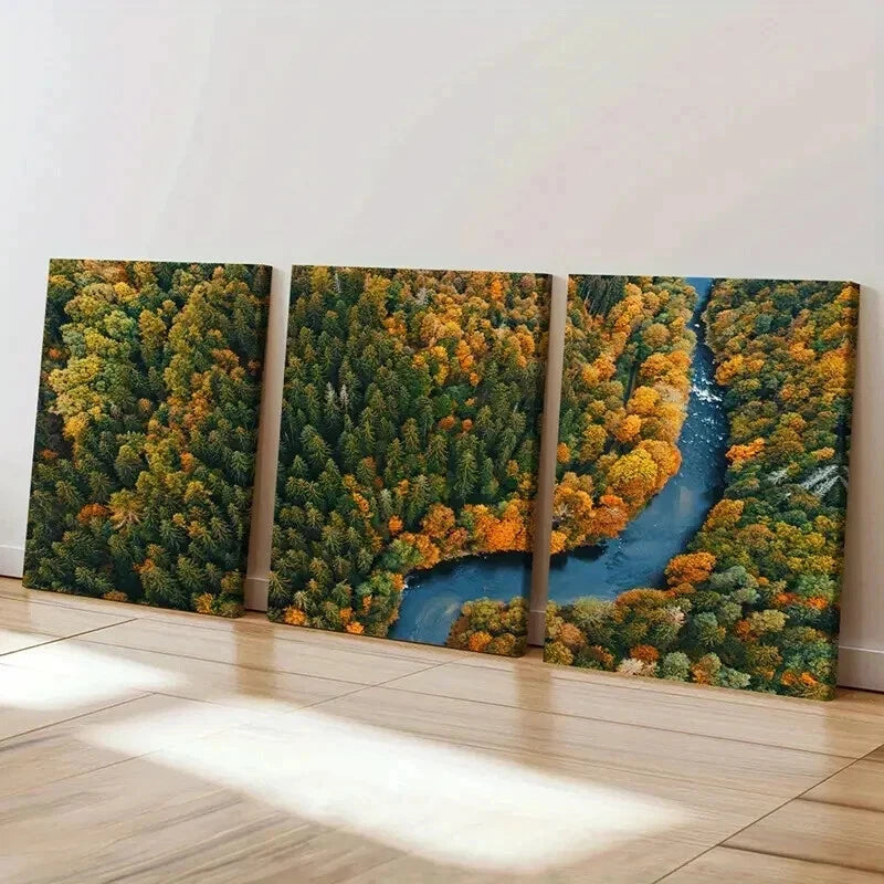 3pcs Nature Scenery Forest Autumn & River Wall Art Set Canvas Framed 40x60cm - High Quality Print 100% Australian Made Wall Canvas Ready to Hang - Bella Home Decor