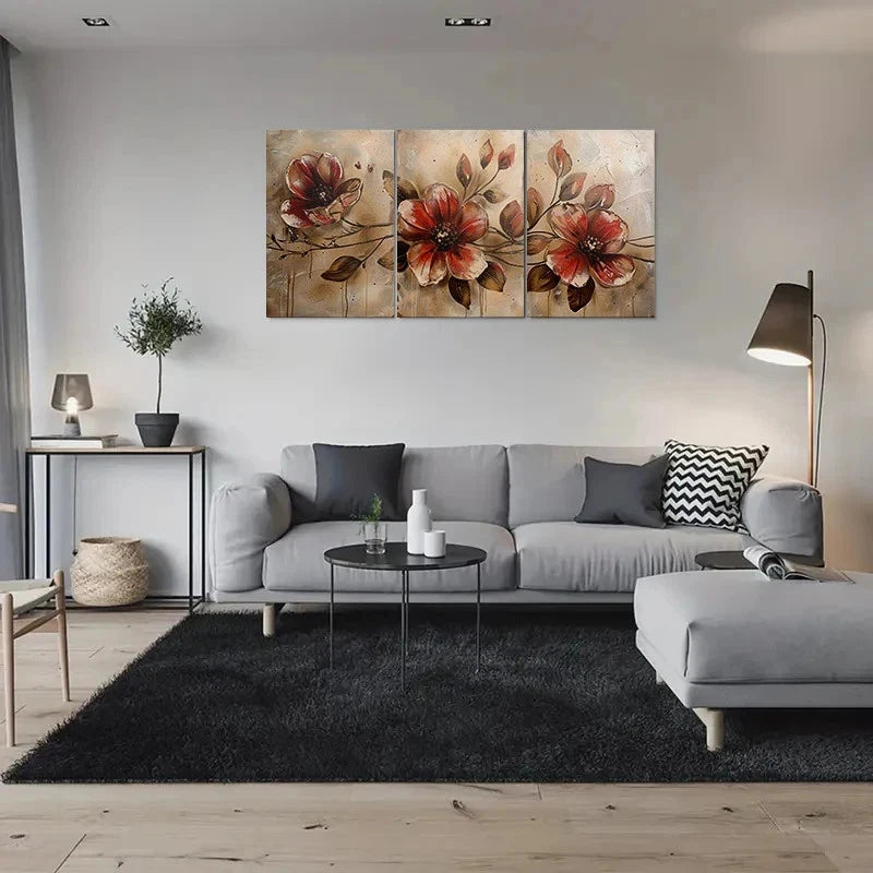 3pcs Abstract Flower Modern Painting Metal Print Ready to Hang Art - Bella Home Decor