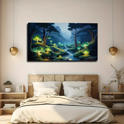 Enchanted Forest Vibrant Green Wall Art Canvas Office Home Room Framed 120x60cm