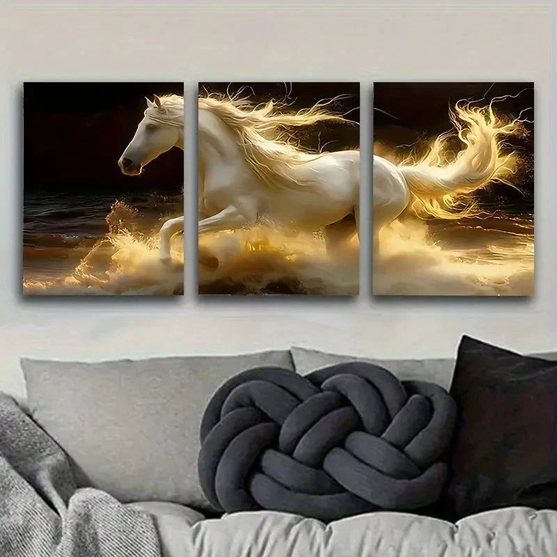3pcs Majestic White Horse with Flowing Wall Art Set Canvas Framed 40x60cm - High Quality Print 100% Australian Made Wall Canvas Ready to Hang