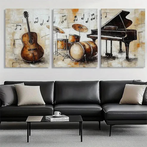 3pcs Musical Instruments Piano Car Perfect Wall Art Set Canvas Unframed - High Quality Print 100% Australian Made Wall Canvas