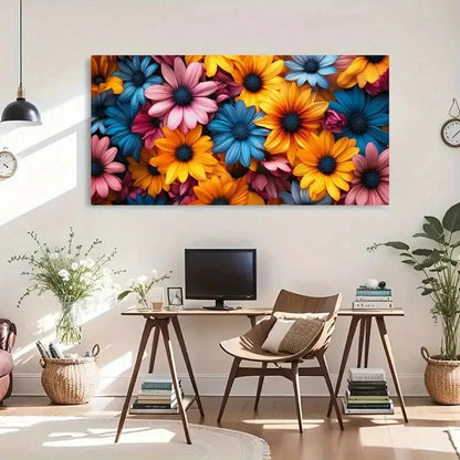 Vibrant Blossoms Modern Nature Wall Art Canvas Office Home Room Framed 120x60cm