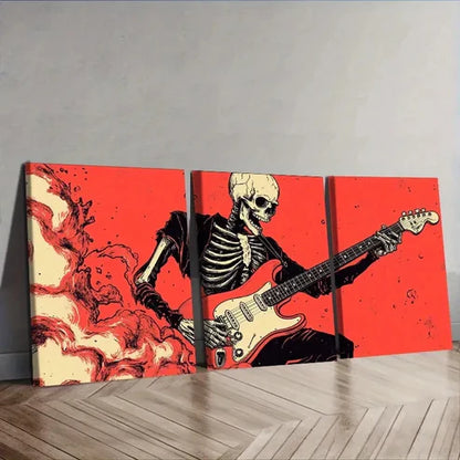 3pcs A skeleton playing an electric guitar Wall Art Set Canvas Unframed - High Quality Print 100% Australian Made Wall Canvas - Bella Home Decor