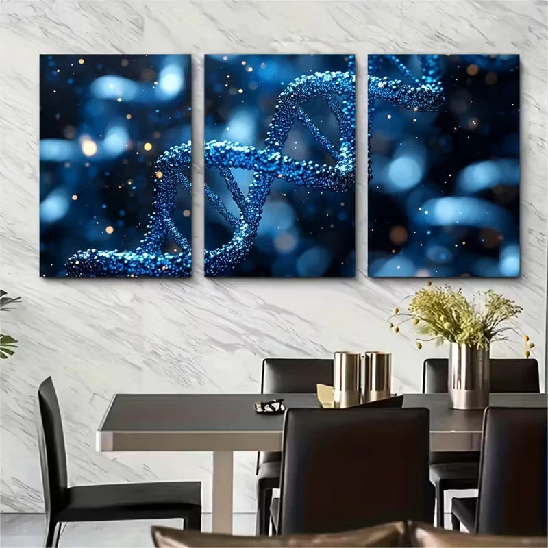 3pcs Detailed Blue DNA Molecules Science Metal Print Ready to Hang Art - Bella Home Decor